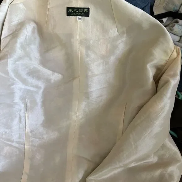 Vintage Green Silk Blend Asian Jacket Fully Lined. Embroidered. Size 10 - Picture 4 of 7